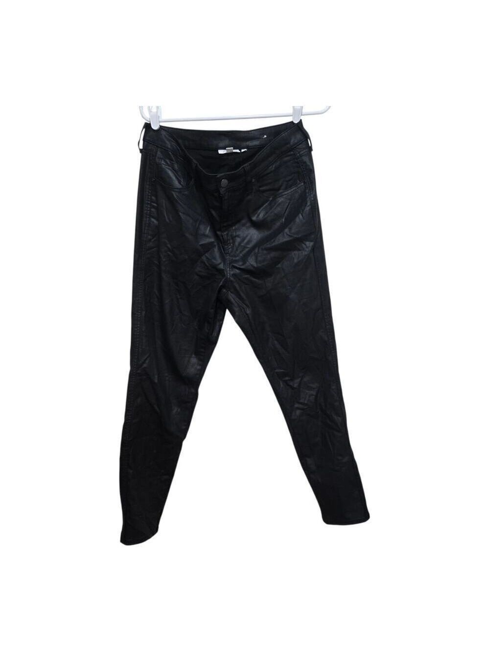 Chico's Black Coated Faux Leather Slim Pants Size 2R 12 Stretch Moto Chic